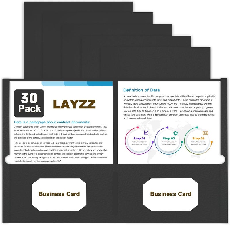 LAYZZ Folders with Pockets, 30 Pack Paper Pocket Folders, 2 Pocket File folders Fits Letter Size Paper, for School Office and Home (Black) - Image 1